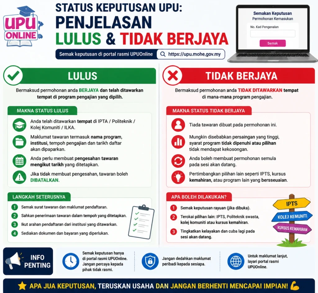 Status Keputusan UPU: Penjelasan LULUS & TIDAK BERJAYA